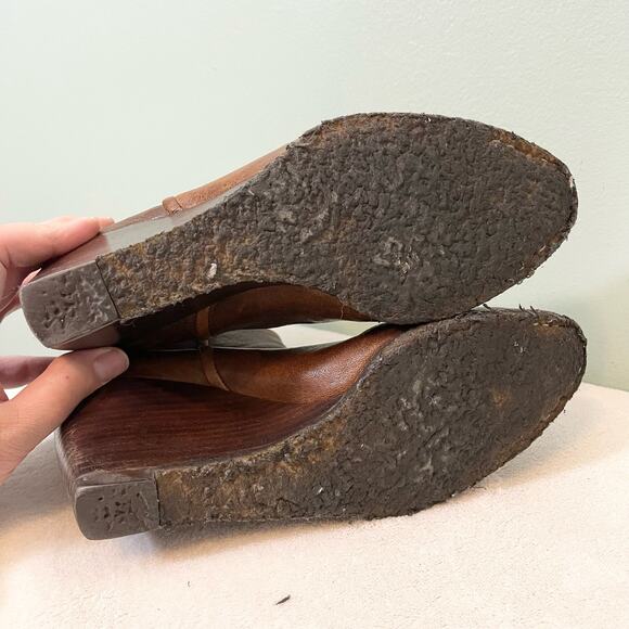 Stuart Weitzman Boots Women 9M Brown Leather Wedge Clog Almond Toe Ankle SPAIN - Picture 6 of 14